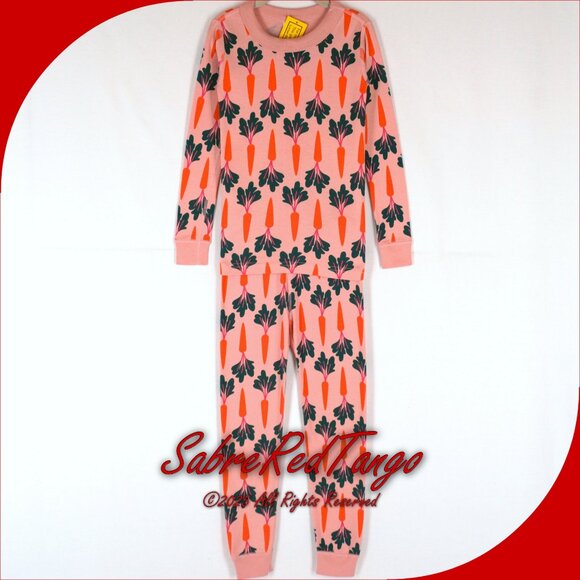 NWT Hanna Andersson Organic Long Johns Pajamas Clover's Carrots Print 140 10 - Picture 1 of 6